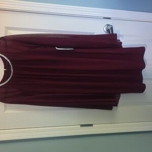 R&M Richards Burgundy Dress with Beaded Neckline